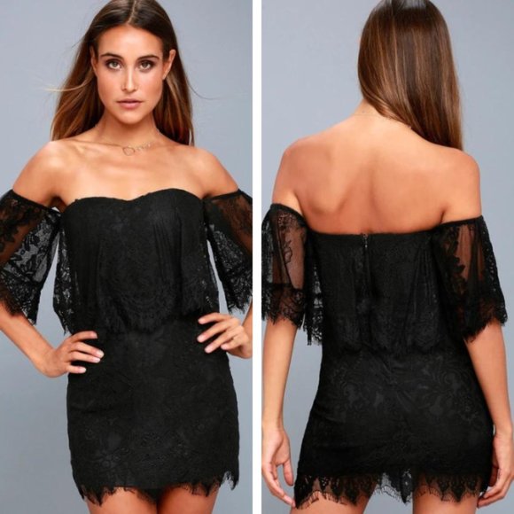 Lulus Dresses & Skirts - Lulu's Be My Sweetheart Black Lace Off-the-Shoulder Bodycon Dress
